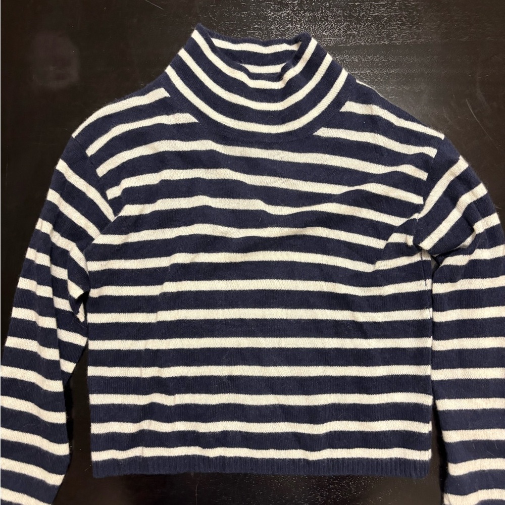 Halston Heritage Navy & White Striped Turtleneck Sweater NWOT